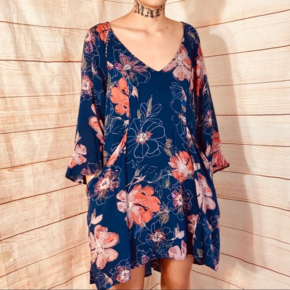 Free People Dresses & Skirts - Free leap lo blue floral tunic dress sz 2